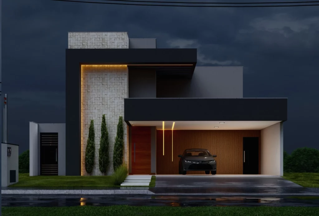 Casa contemporânea à noite